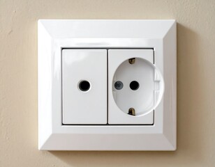 White Electrical Outlet on Beige Wall.