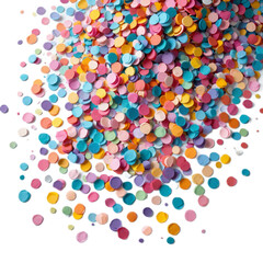 Colorful confetti scattered on a white background