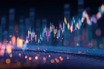 Abstract digital visualization of financial data, depicting rising market trends