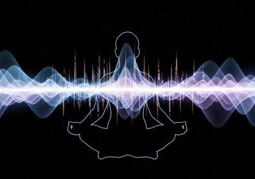 Digital Detox Mindful Break Silhouette Meditating Amidst Glowing Energy Waves for Inner Peace and Wellness