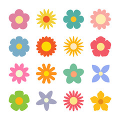 Set of colorful flowers vector. Abstract flower icon collection.