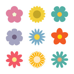 Colorful flower icons collection vector.