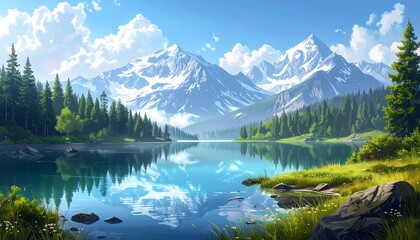 Fototapeta premium Serene Mountain Lake Landscape.