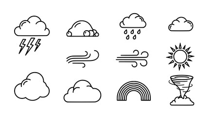 Fototapeta premium Weather Condition Outline Vector Illustrations