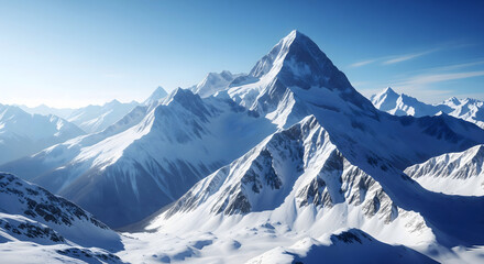 Majestic snow-capped mountain range under a clear blue sky mountains snowy new.design creative 4k hd isolated on a transparent background