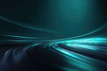 Dynamic teal lines create an abstract, futuristic scene with light streaks and subtle curves