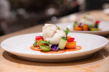 Burrata Cheese Salad with Colorful Tomatoes and Edible Flowers