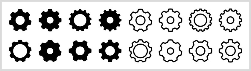 Gear, wheel, setting icon collection vector. Flat and outlined cog icon set.
