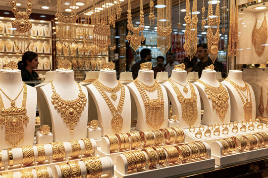 goldsmith's window concept golden bracelets in a market place close up concepto de ventana de orfebre pulseras de oro en un mercado primer plano concept de vitrine d'orf&egrave;vre gros plan kuyumcu