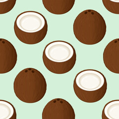 Tropical coconuts seamless pattern repeating background