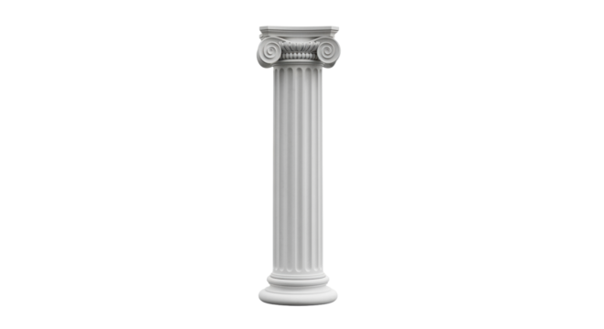 Isolated Greek column, classical architecture ornament for buildings, marble column capital