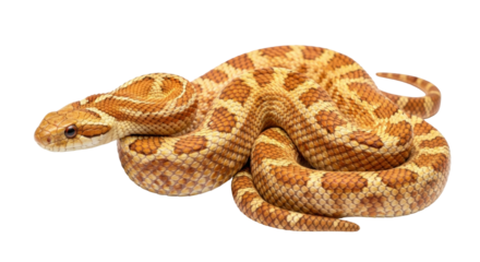 Isolated Snake with Orange and Tan Patterned Scales Coiled Up Reptile with Round Eyes