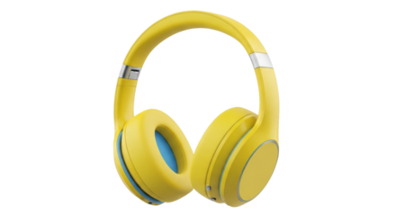 Isolated yellow over-ear headphones featuring metal accents, providing crisp audio and comfort