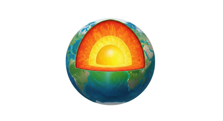 Isolated earth layers inside a globe showing crust, mantle, outer and inner core formation