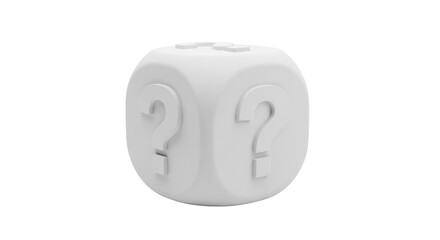Isolated cube with question marks, 3D rendering for decision making, learning concepts