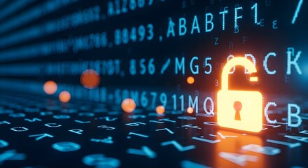 Unlocked Padlock Icon on Matrix of Digital Code | Cybersecurity Concept for Data Protection, Encryption, and Online Security