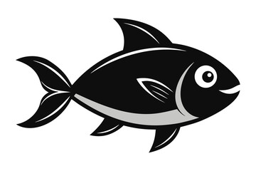 Fototapeta premium Simple Black and White Cartoon Fish Illustration with Fins and Defined Eye Circle