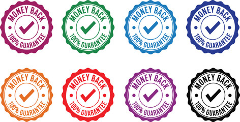 Money Back 100% Guarantee Circle Badges in Various Colors | Assurance Seals for E-commerce, Product Sales and Marketing