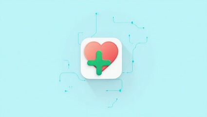 Heart Plus Icon Tech Background.