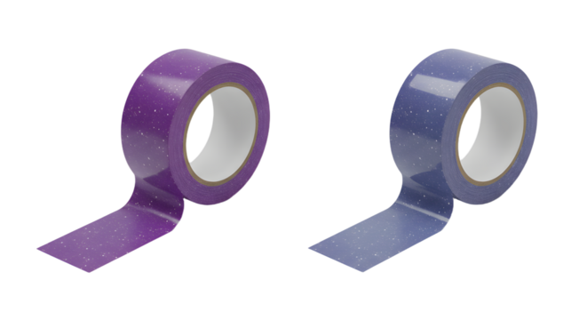 Purple and blue patterned adhesive tape rolls isolated on white background, perfect for art and craft projects - Powered by Adobe