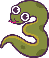 Fototapeta premium Funny cartoon reptile mascot shaped like the number three isolated