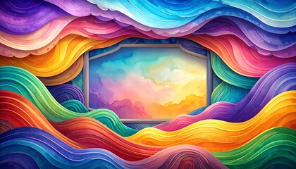 Vibrant Rainbow Waves Abstract Art Background.