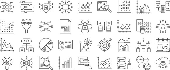 collection linear icons predictive analytics data science