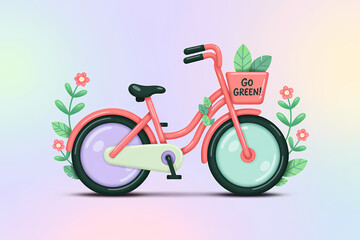 Fototapeta premium Charming pink bicycle with floral basket and springtime blooms