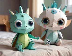 Cute Paper Dragons, Playful Creatures, Artistic Design, Adorable Toys, Colorful Figures.