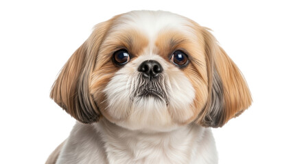Isolated Shih Tzu dog puppy looking straight at camera with adorable face and cute eyes