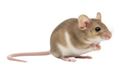 Isolated Brown House Mouse Close-Up Portrait on White Seamless, Adorable Rodent Mammal