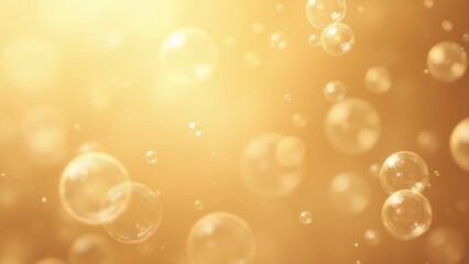Golden abstract background with glowing soap bubbles and light particles floating in warm space. Ideal for festive, dreamy, celebratory, wellness, or relaxation-themed visual projects.
