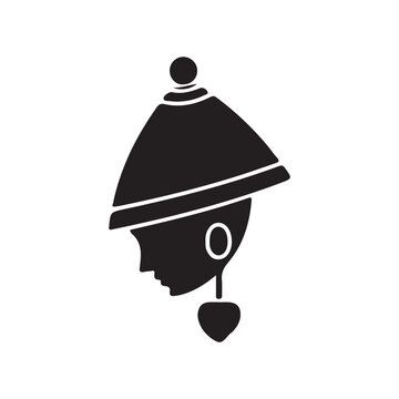 black silhouette head wearing hat and earring clip art preview