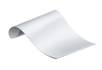 White paper sheet with curved edges isolated on a transparent background