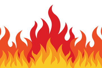 Vivid Cartoon Flame Illustration Yellow, Orange, and Red Flames on White Background