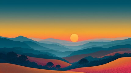 Fototapeta premium Mountain landscape with sunset and layered hills
