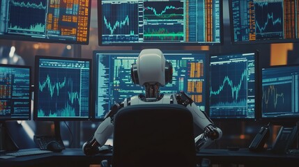 Robot works overnight, analyzing large sets of data on several computer screens