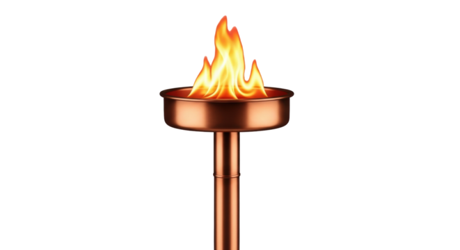 Isolated flame in metal torch holder for ceremonial use or ancient lighting object indoors