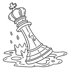 A melting king chess piece in a puddle of liquid with drops falling representing defeat or loss of power