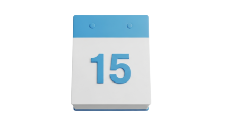 Isolated Calendar icon reminder, blue date, number 15, schedule agenda item, planning app