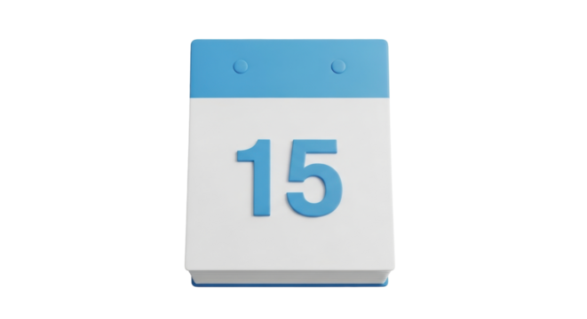 Isolated Calendar icon reminder, blue date, number 15, schedule agenda item, planning app