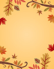 Fall festival poster with leaf wreath frame and central copy area, printable template for harvest celebrations