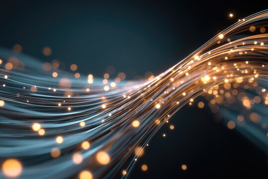 An abstract visual with flowing light strands, bokeh sparkles on a gradient background