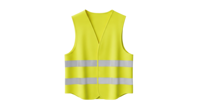 Isolated Yellow Safety Vest with Reflective Stripes for Construction or Traffic Work