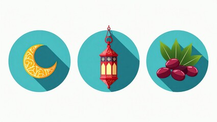 Ramadan Icons Flat Design.