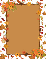 Fall foliage poster with warm palette and central blank area, perfect for holiday market signage and invitations
