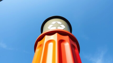 Recycling Bin Tower Against Blue Sky.
