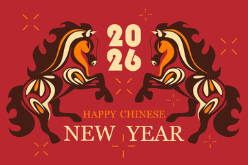 Happy New Year. Chinese New Year. Year of the Horse 2026. Horse background. Vector illustration.