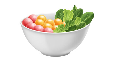 Isolated bowl of colorful salad with greens and ripe fruit for healthy vegetarian diet
