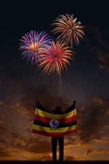 Girl with National flag of Uganda on Independence day